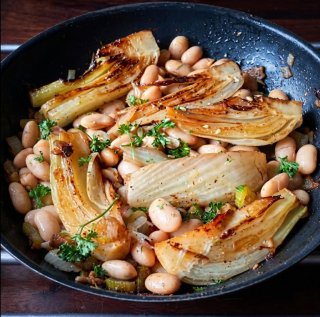 Geschmorter Fenchel mit weißen Bohnen