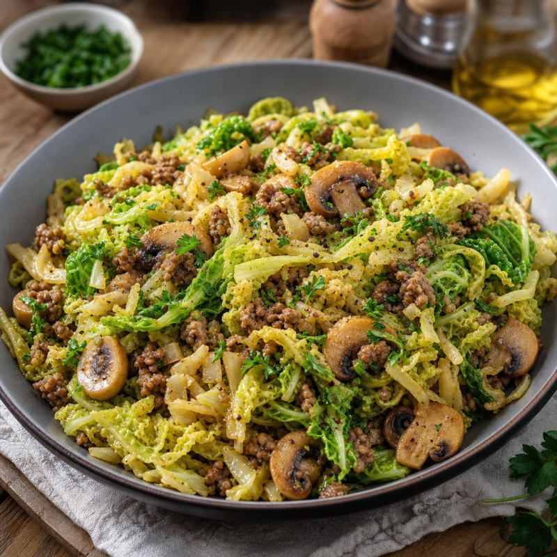 Wirsing-Hack-Pfanne-mit-Champignons